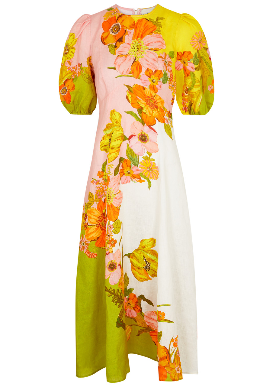 Alemais Silas Floral-print Linen Midi Dress - Multicoloured -