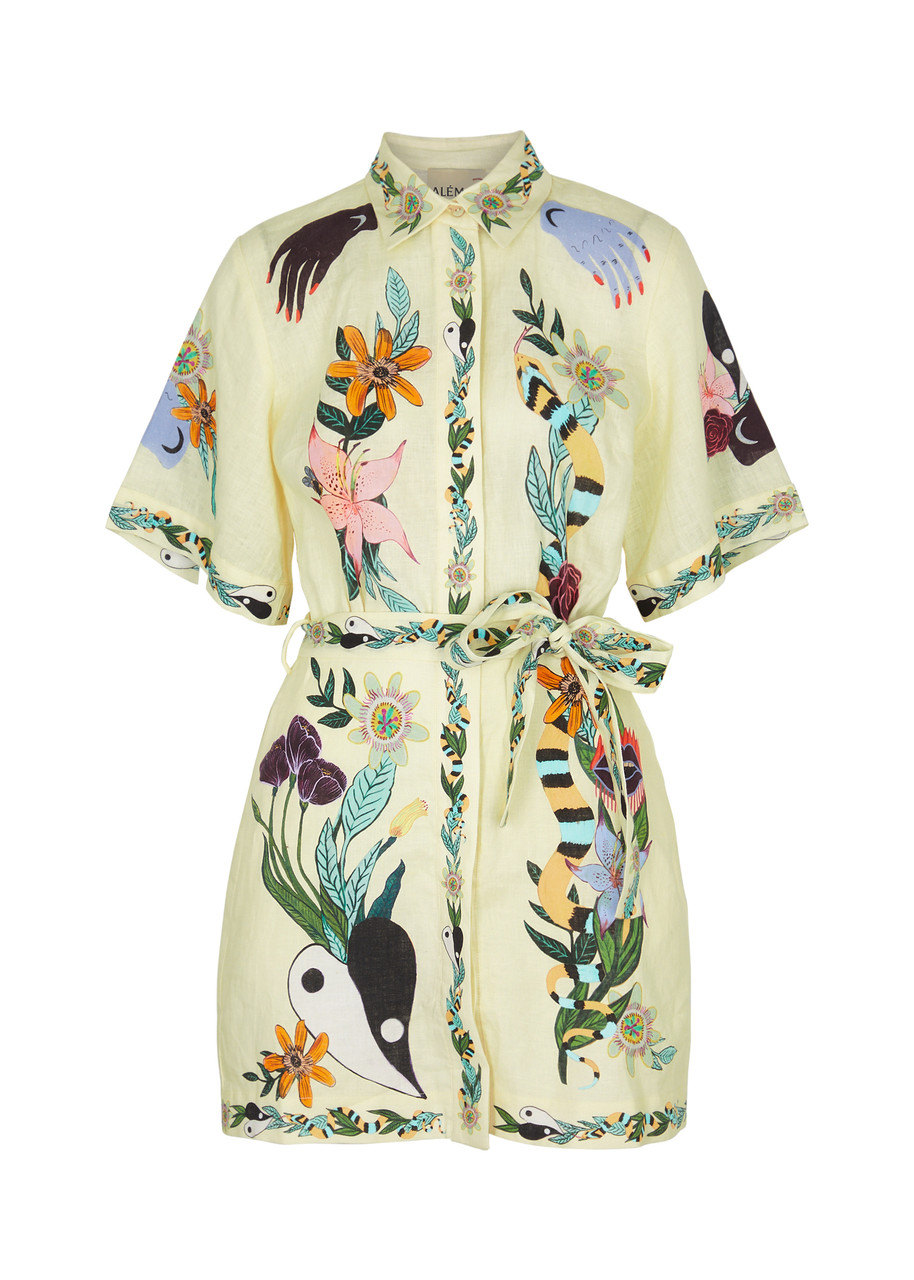 Alemais Meagan Printed Linen Mini Dress - Cream - S