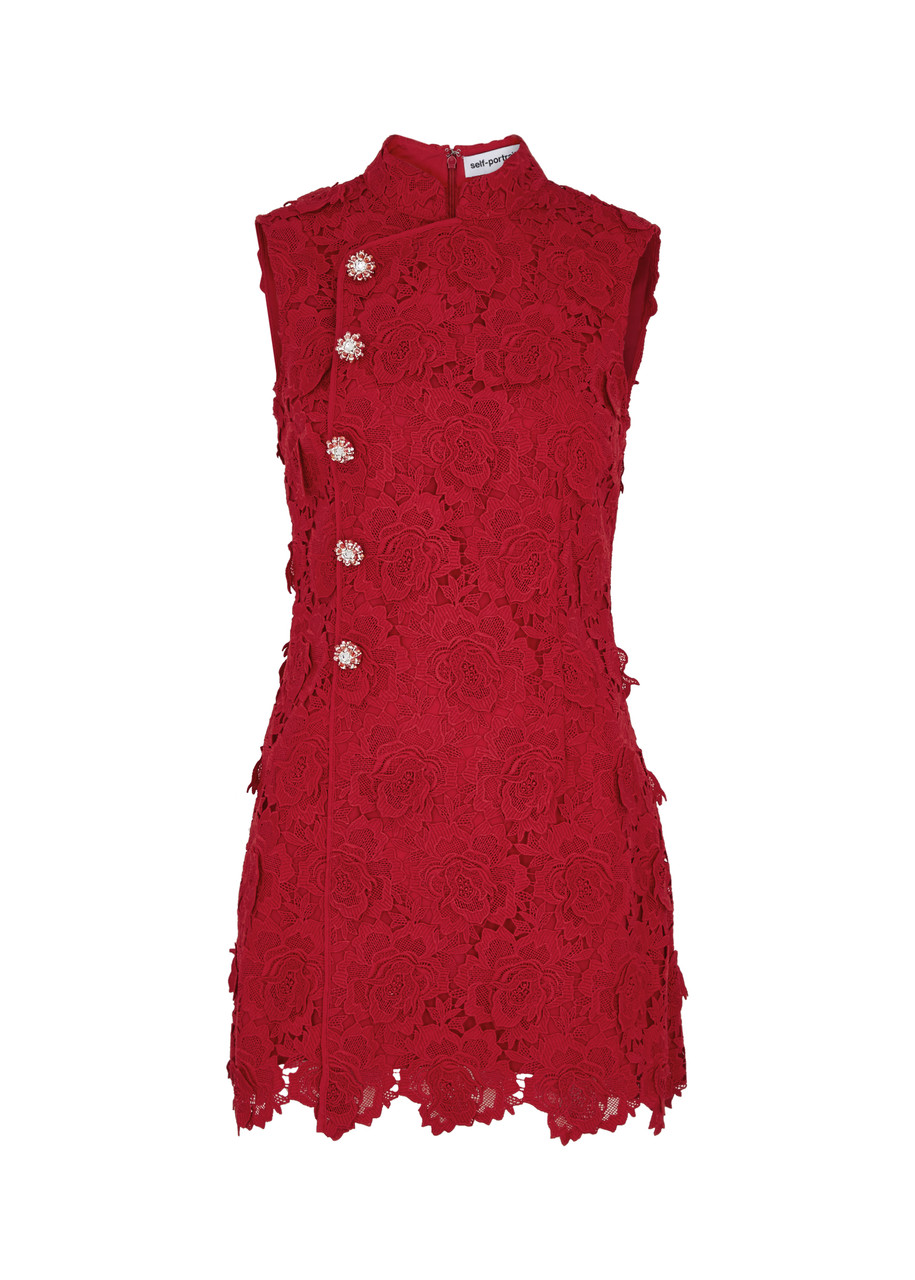 Self-portrait Floral Guipure Lace Mini Dress - Red - x