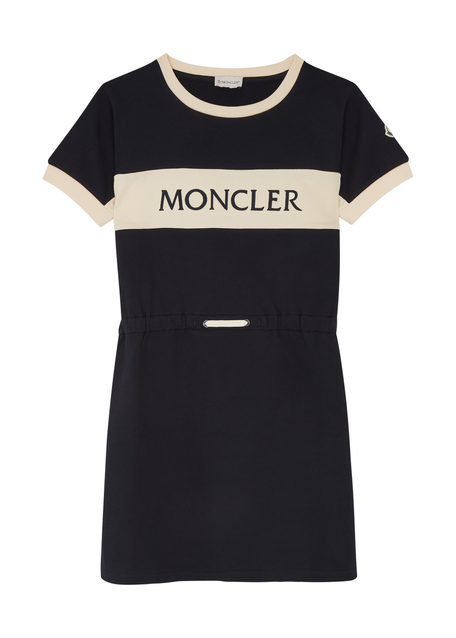 Moncler Kids Logo-embroidered Cotton Dress - - Navy - A