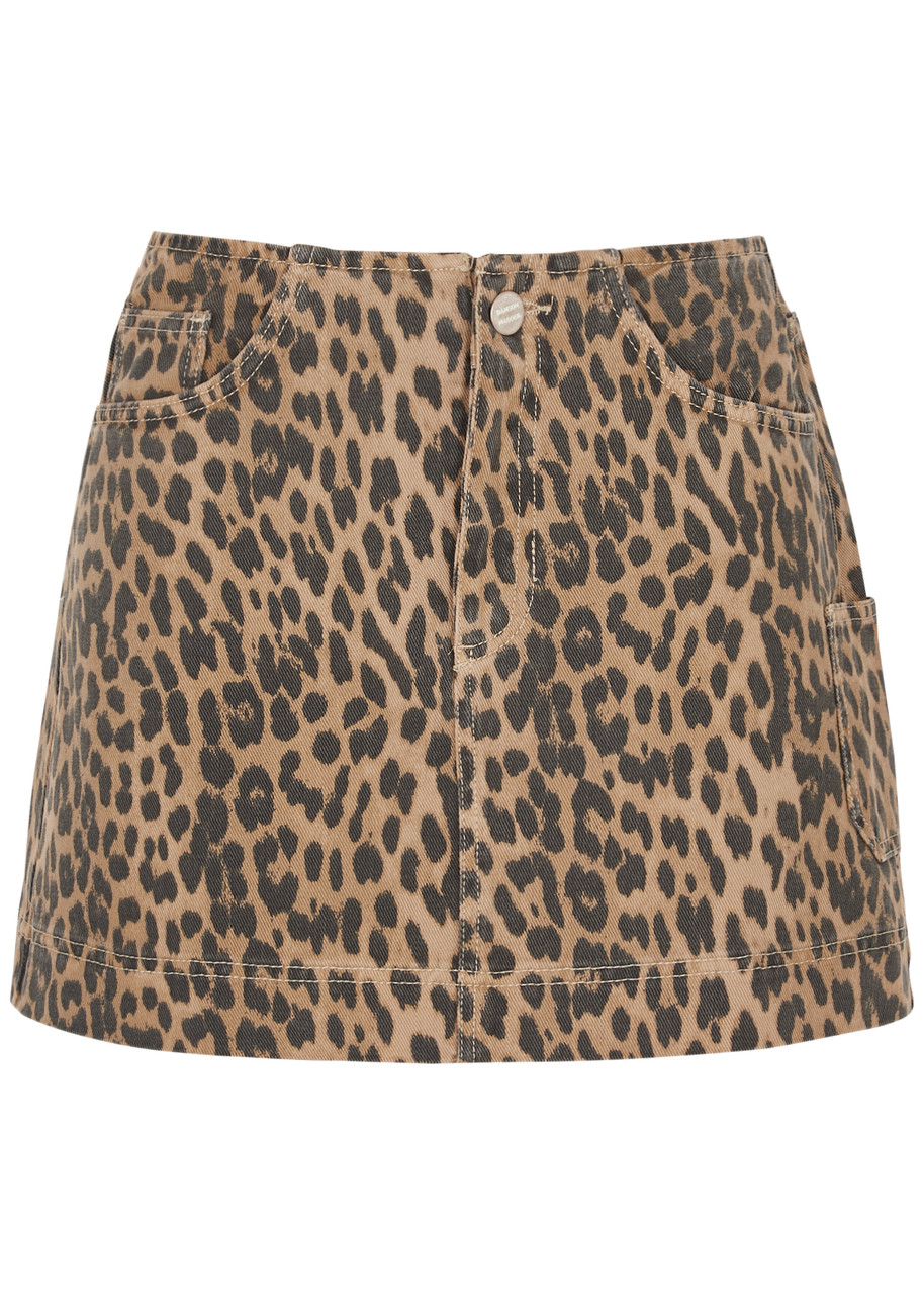 Damson Madder Lily Leopard-print Denim Mini Skirt - S