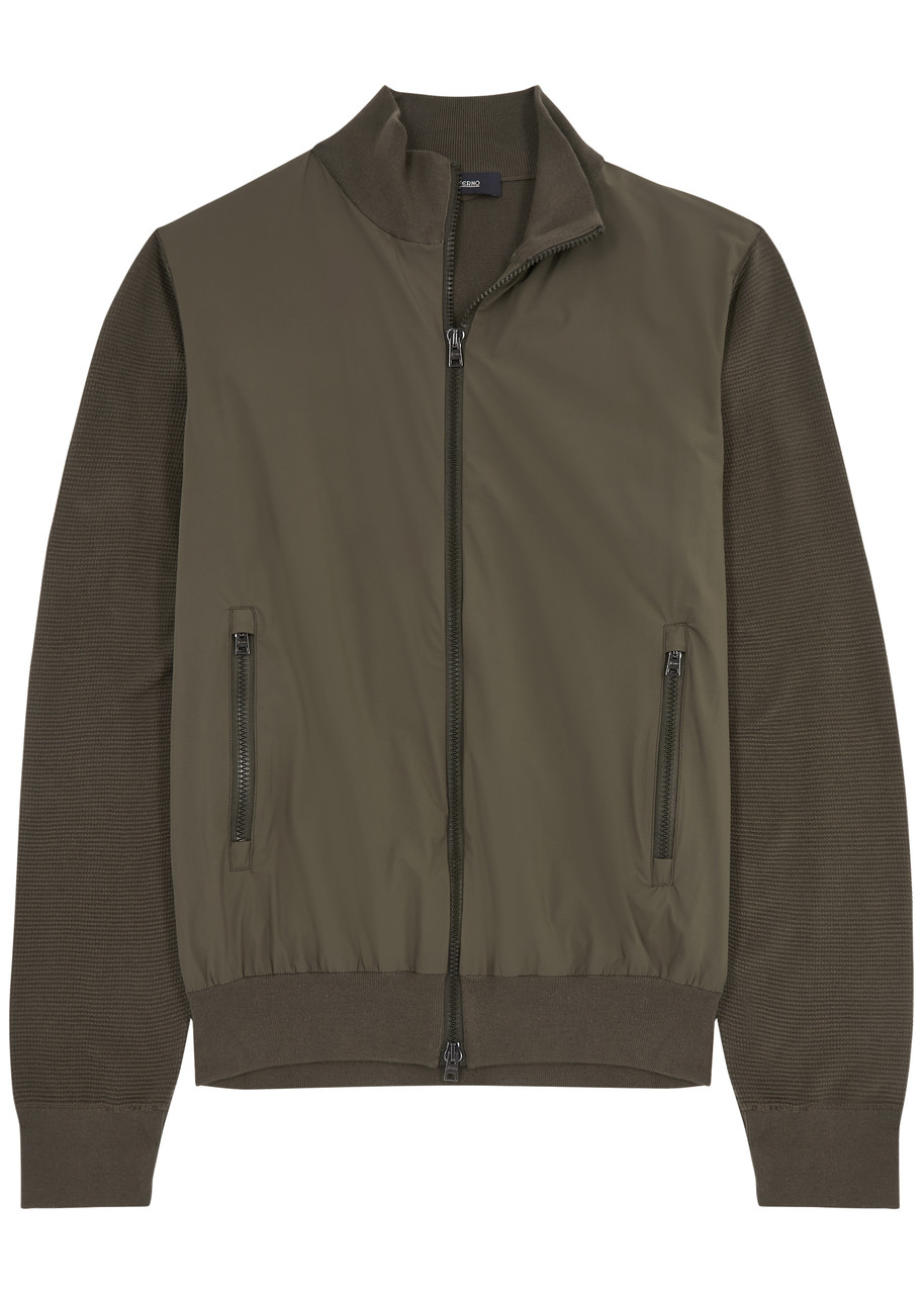 Herno Shell and Knitted Bomber Jacket - Khaki