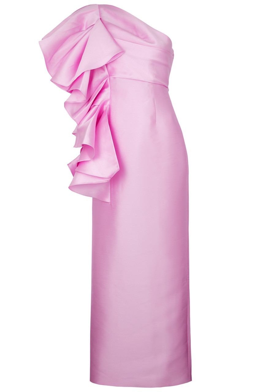 Solace London Barney Ruffled Satin Maxi Dress - Light Pink -