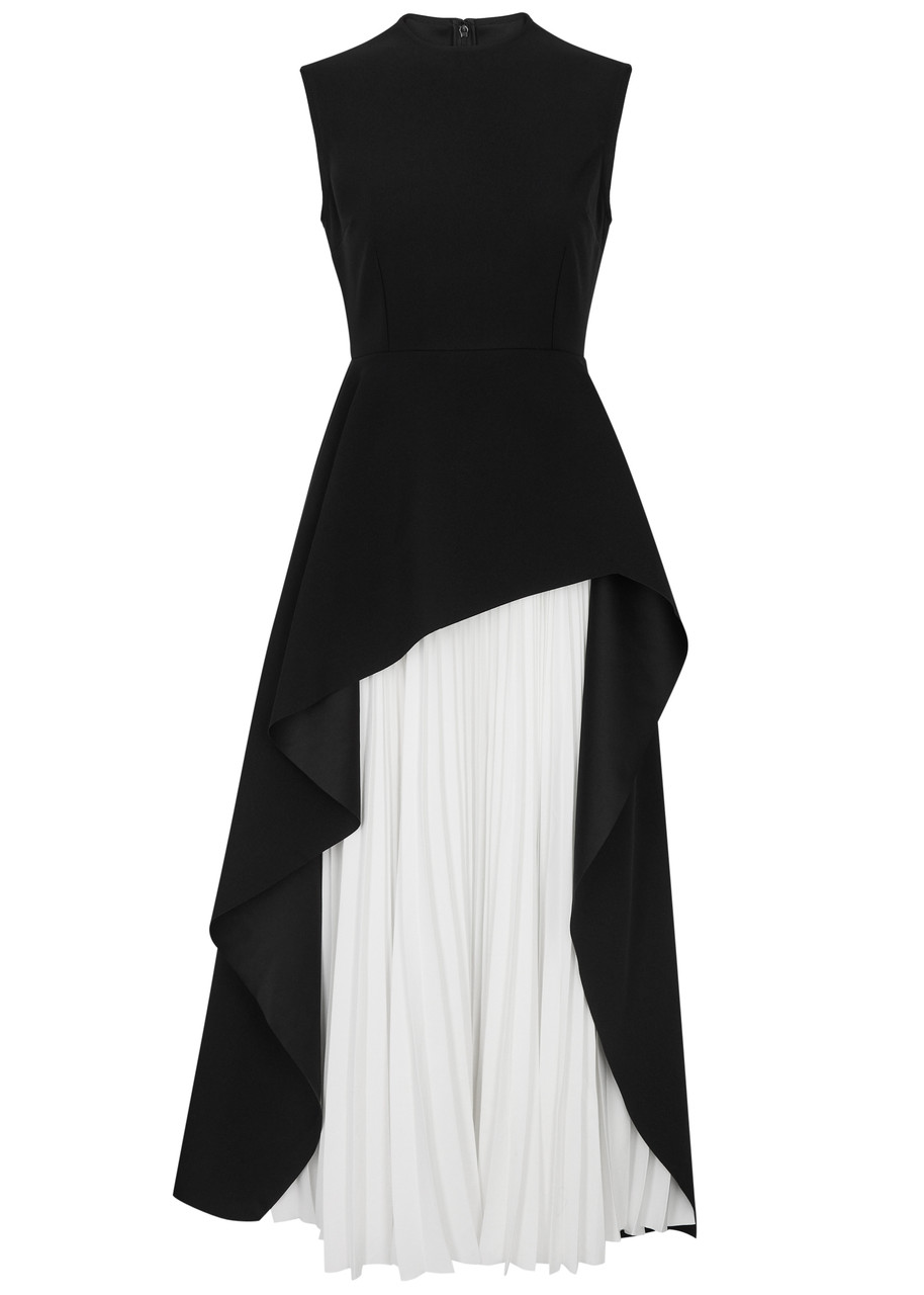 Solace London Severny Peplum Pleated Midi Dress - Black - S