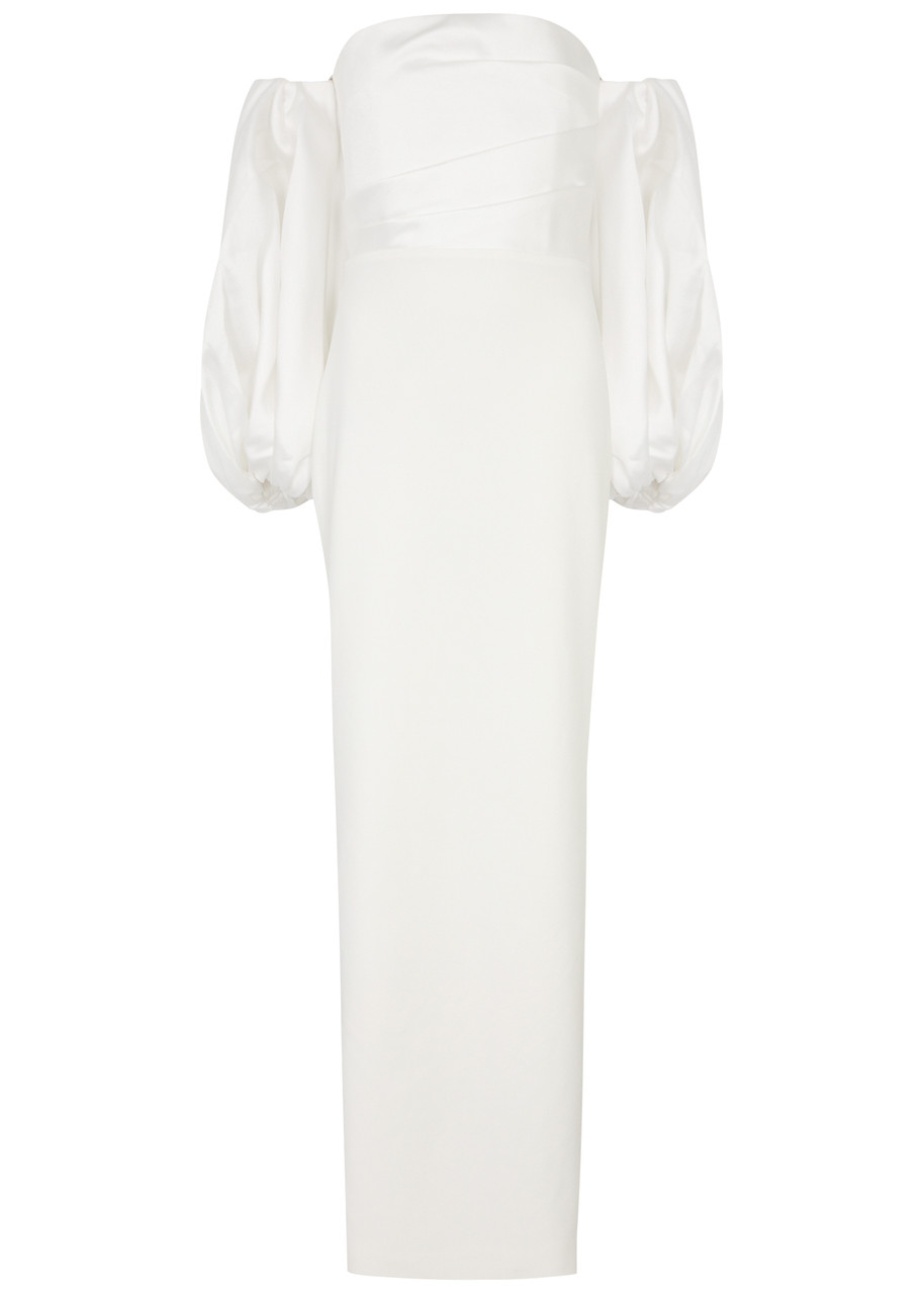 Solace London Carmen Off-the-shoulder Satin and Crepe Maxi Dress - Cream - S