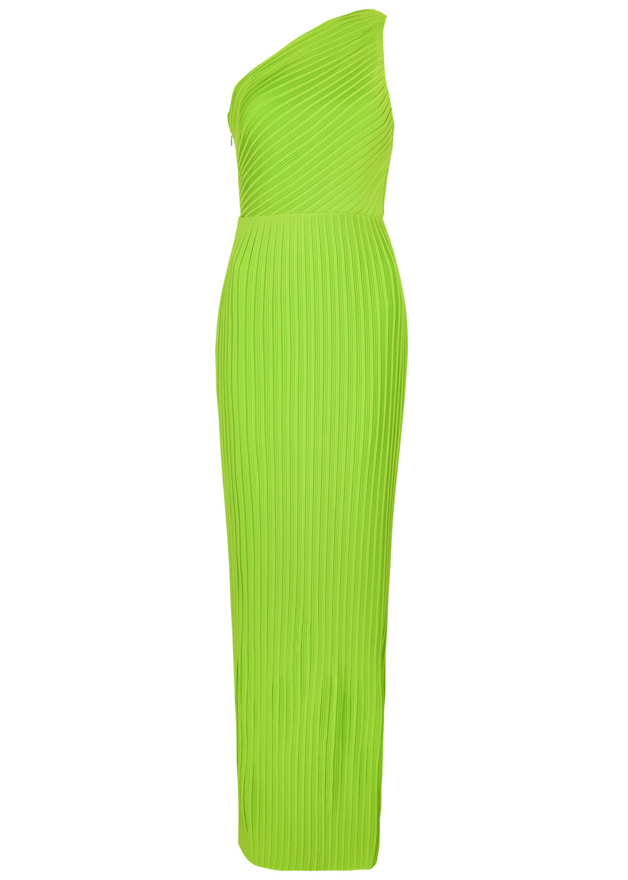 Solace London Adira Pliss Chiffon Maxi Dress - Green - M