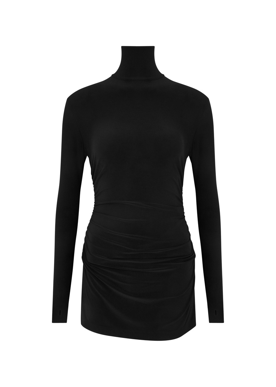 Norma Kamali Pickleball Ruched Stretch-jersey Mini Dress - Black - L L