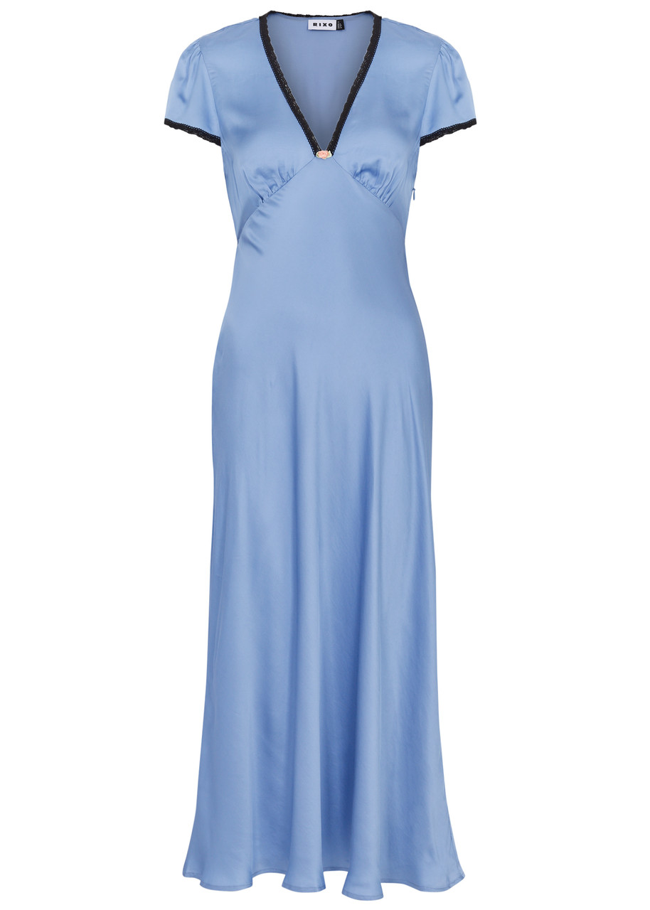 Rixo Clarice Satin Night Dress - Teal - L