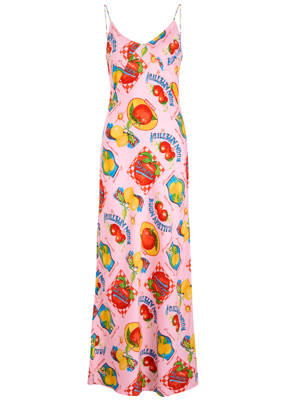 Damson Madder Calypso Bon Appetito Printed Maxi Dress - Pink - L