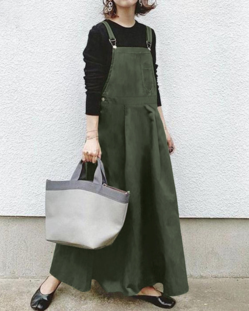 Zeagoo Women's Casual Long Women Strap Pocket Big Solid Dress Loose Dress - Green