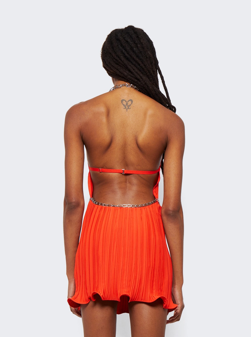 Chain Pleat Halter Mini Dress Fuchsia And Vermilion