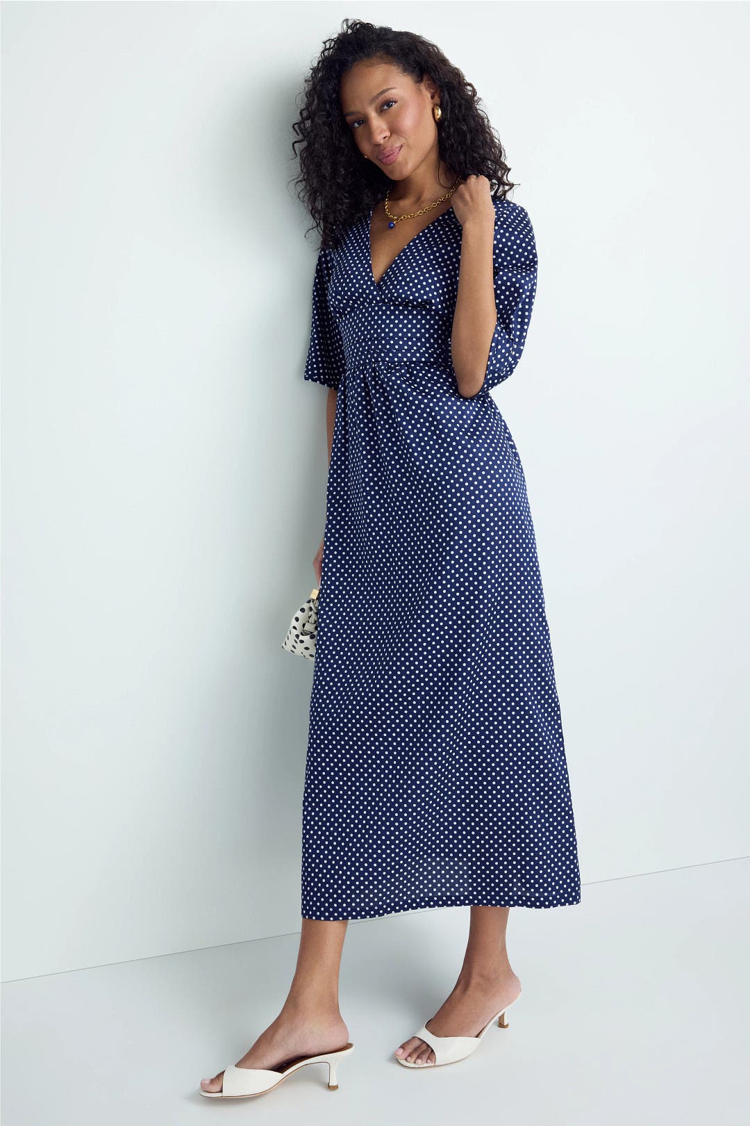 A Bronze Age Verona Polka Dot Midi Dress Blue-white-print