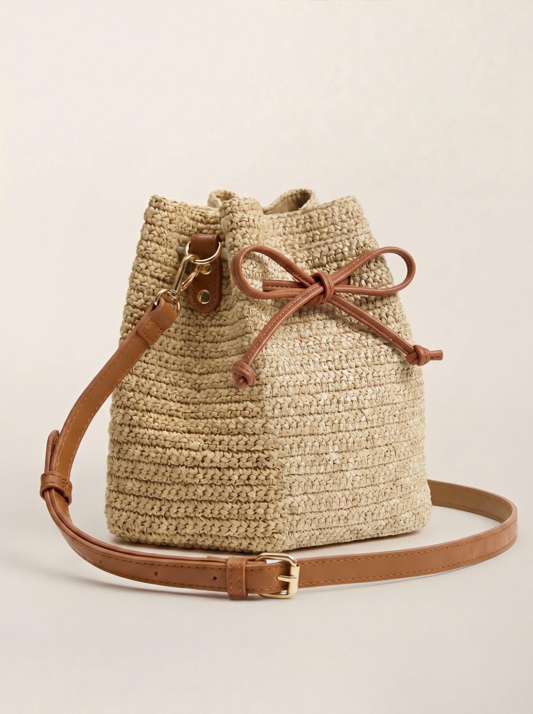 Mini Handwoven Raffia Drawstring Crossbody Bag - Honey Sand One Size