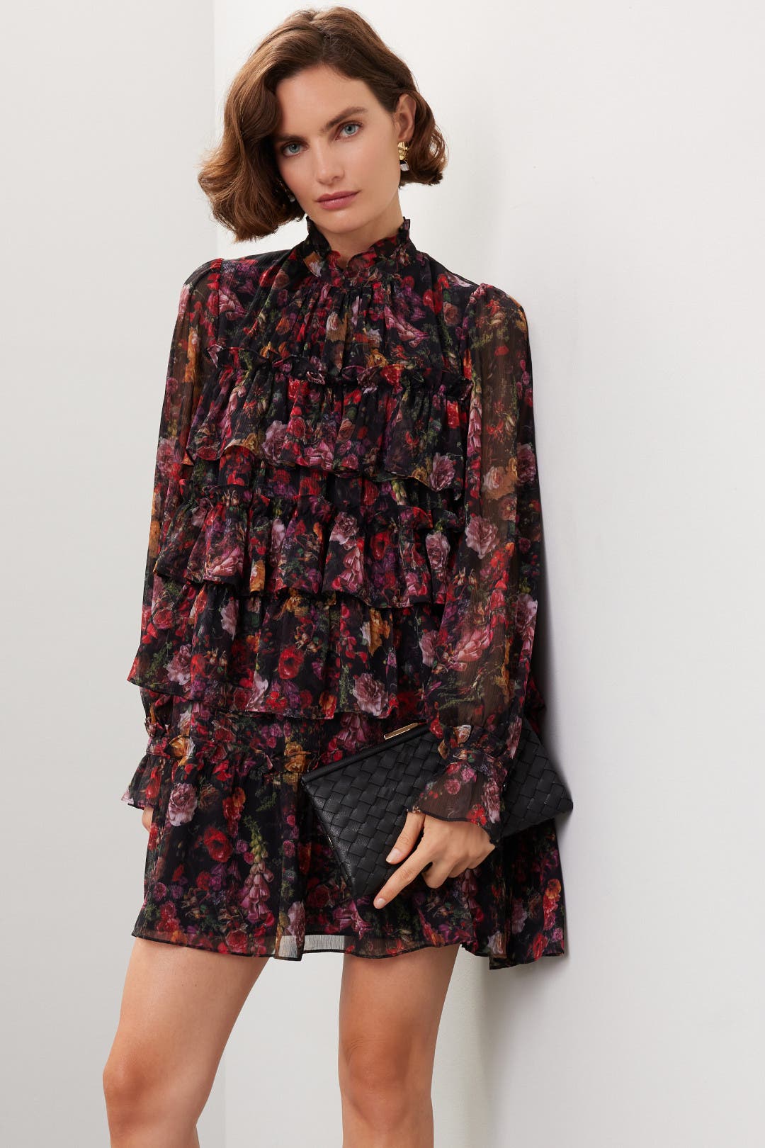 Adam Lippes x RTR Floral Ruffle Dress Black-multicolored-print
