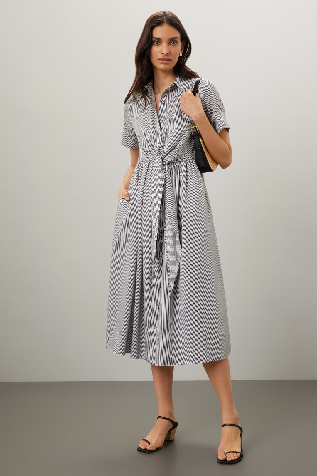 Adam Lippes x RTR Striped Midi Shirt Dress Blue-white-print