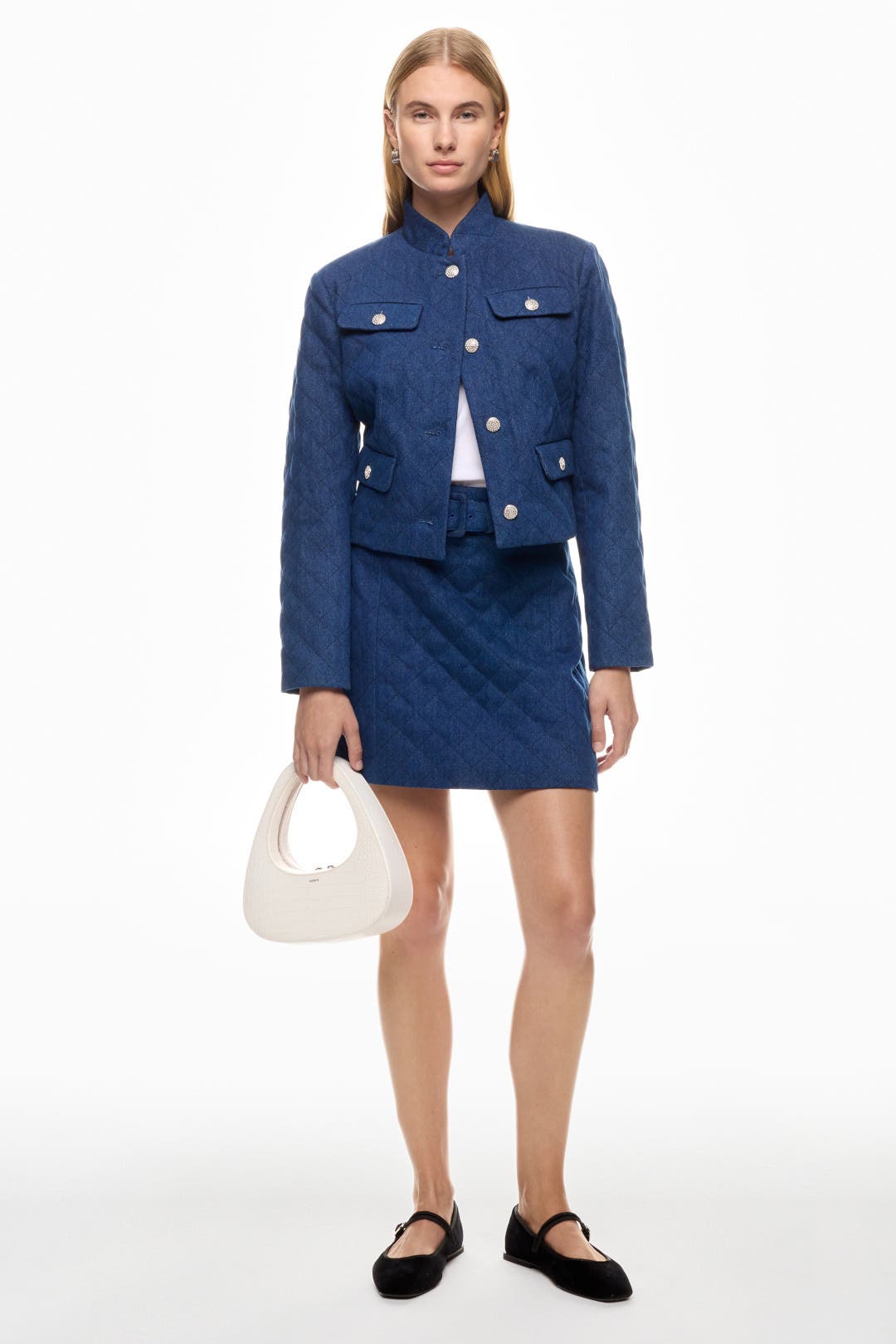 Adam Lippes x RTR Quilted Denim Mini Skirt Blue