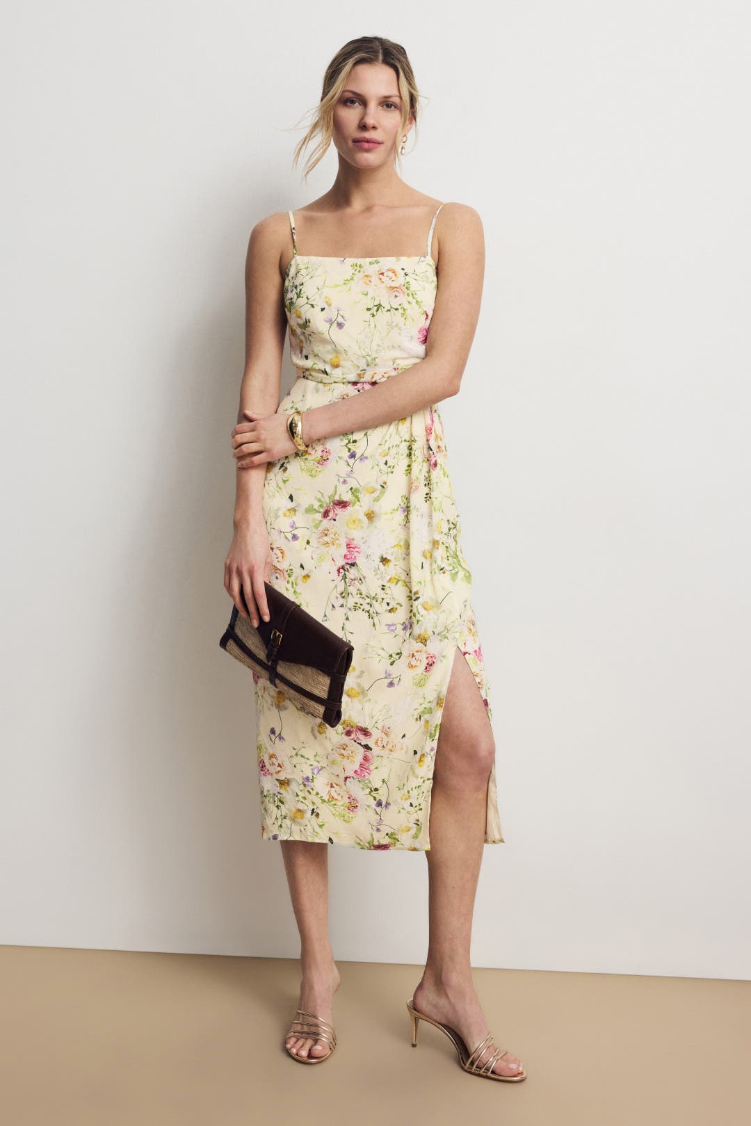 Adam Lippes x RTR Square Neck Midi Dress Yellow-multicolored-print