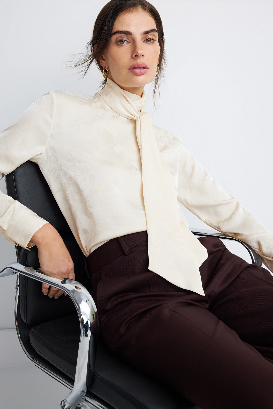 Adam Lippes x RTR Jacquard Bow Neck Blouse Cream-print