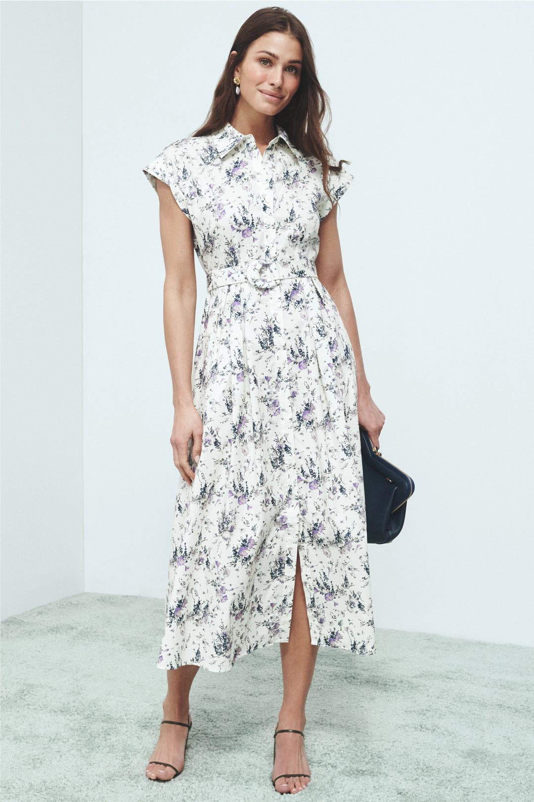 Adam Lippes x RTR Poplin Belted Shirt Dress Multicolored-cream-print