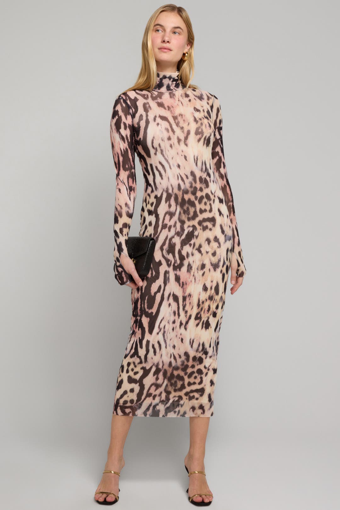 Afrm Shailene Turtleneck Midi Dress Black-white-print