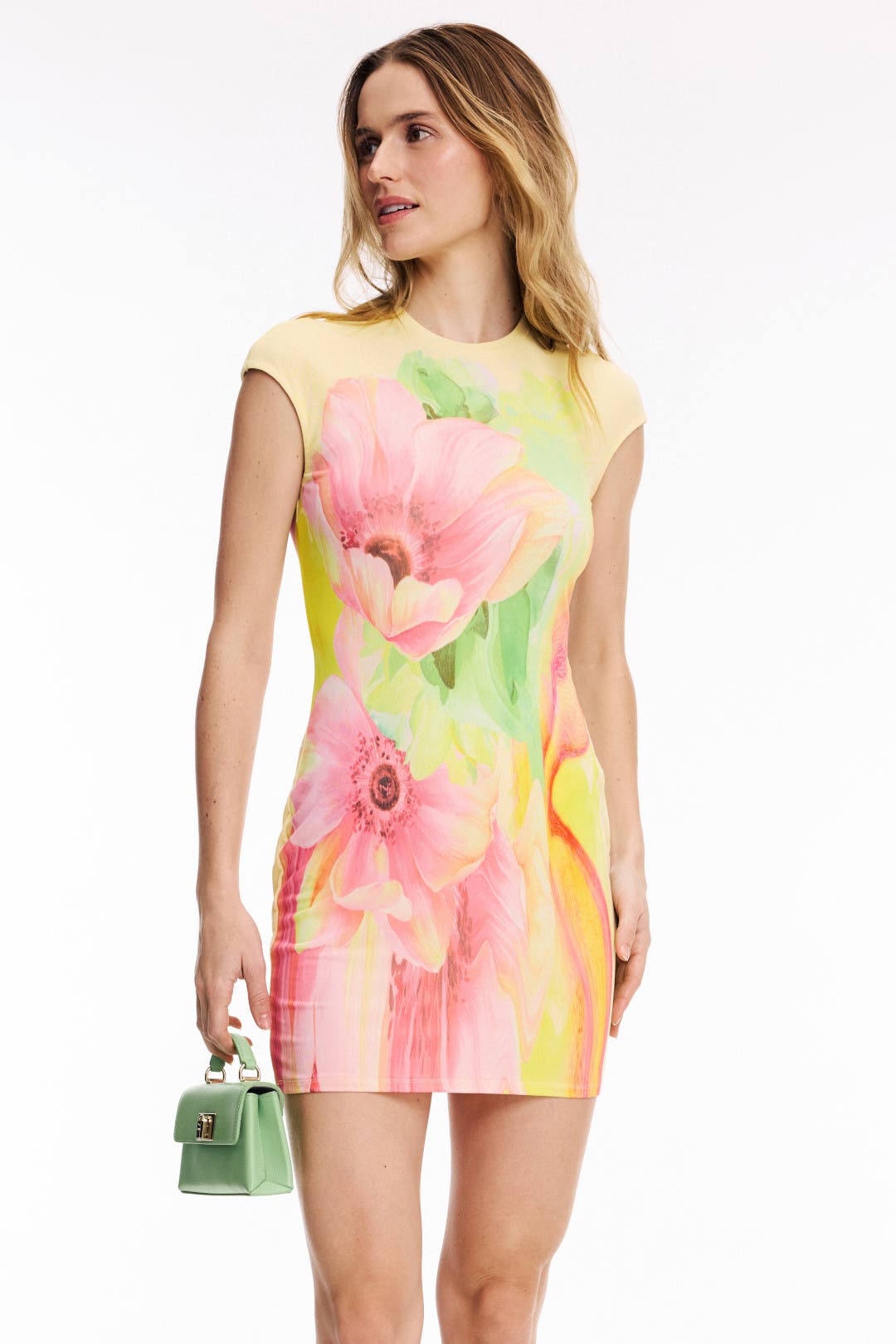 Afrm Nix Crew Neck Mini Dress Multicolored-yellow-print