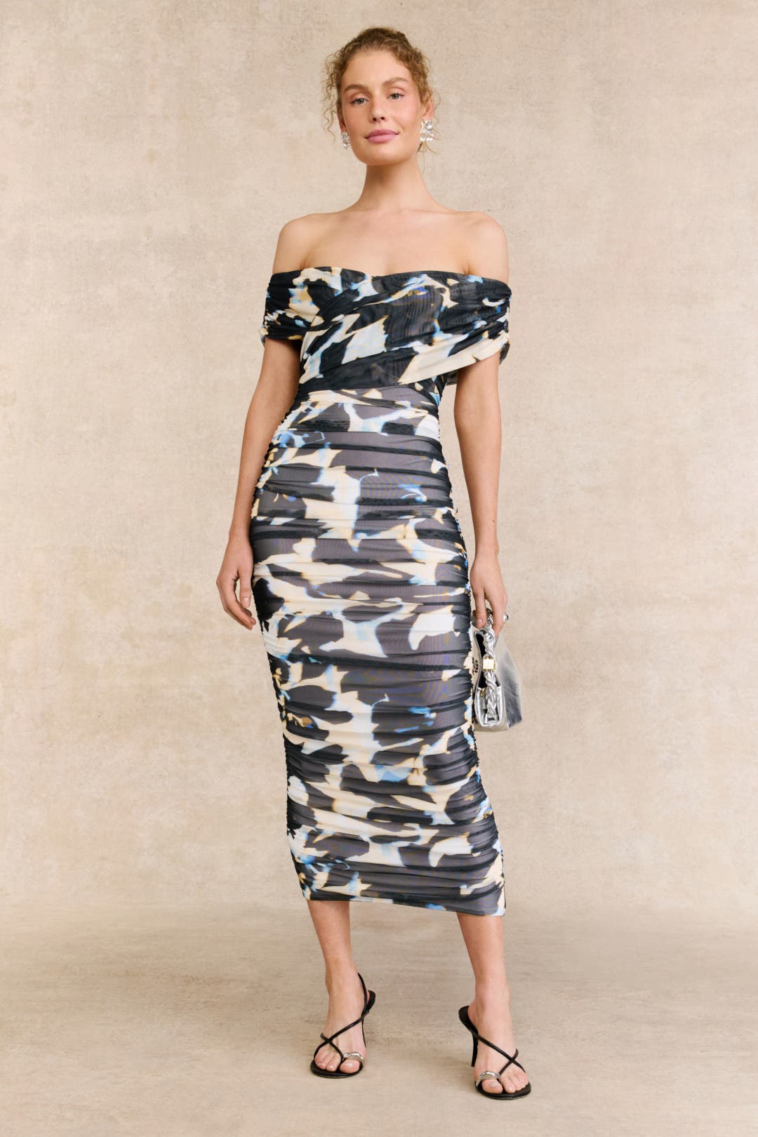 Afrm Belmont Ruched Dress Multicolored-black-print