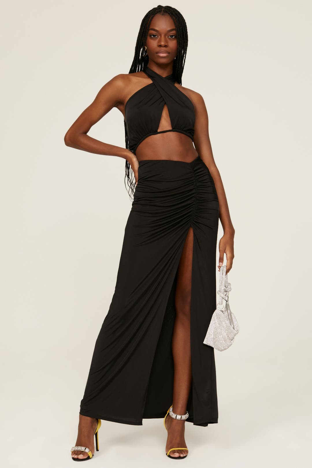 Afrm Alice Halter Crop Top Black