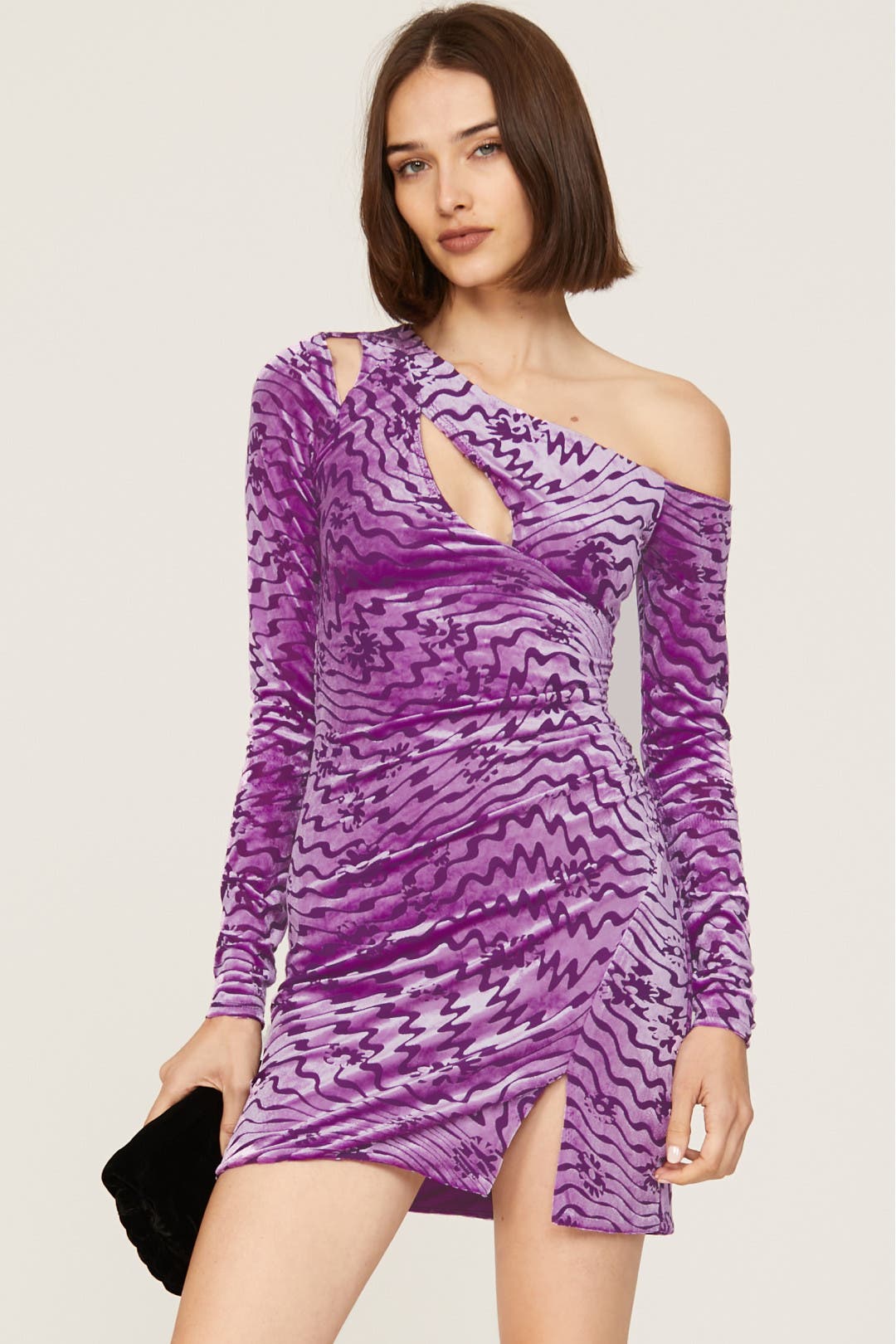 Afrm Faye Velvet Cutout Dress Purple-print