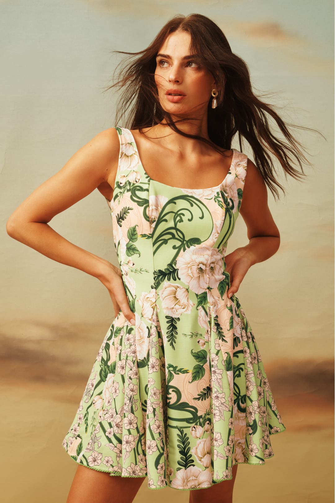 Agua Bendita x RTR Kristen Mini Dress Multicolored-green-print