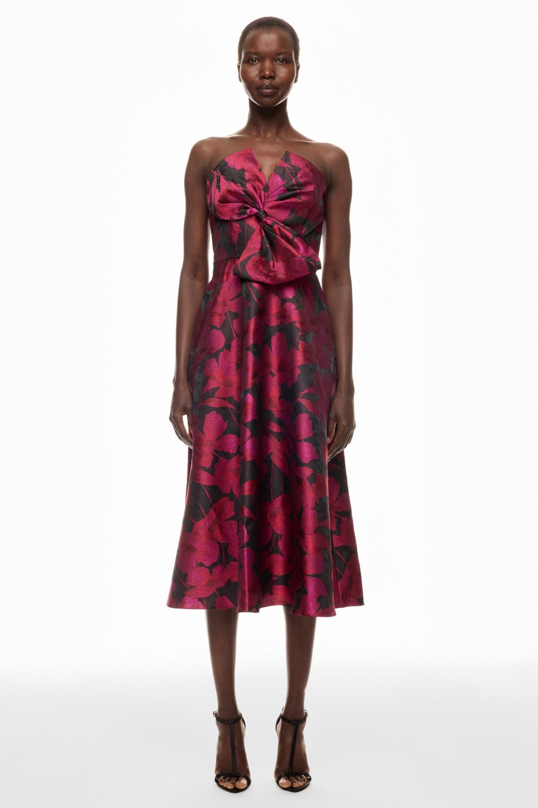 Aidan Mattox Floral Jacquard Midi Dress Red-print