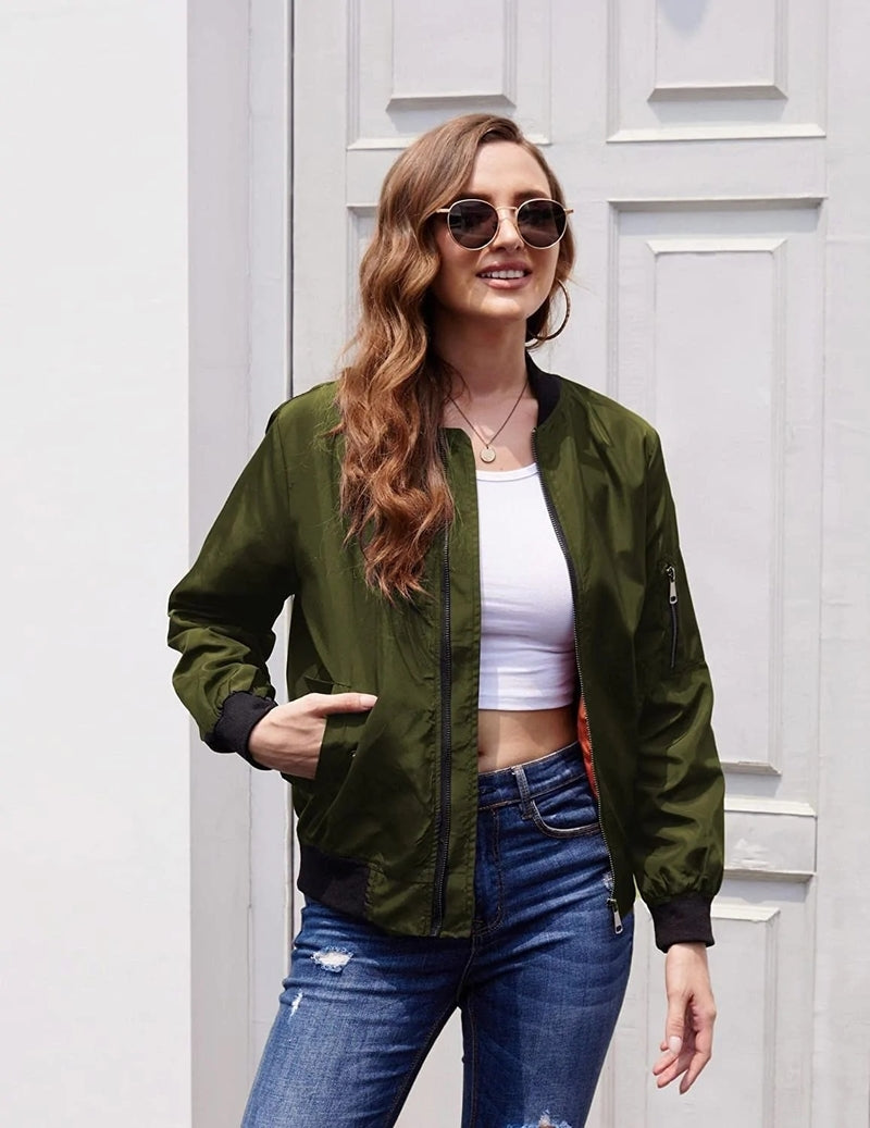 Zeagoo Bomber Zip Up Lightweight Jacket Coat - Green