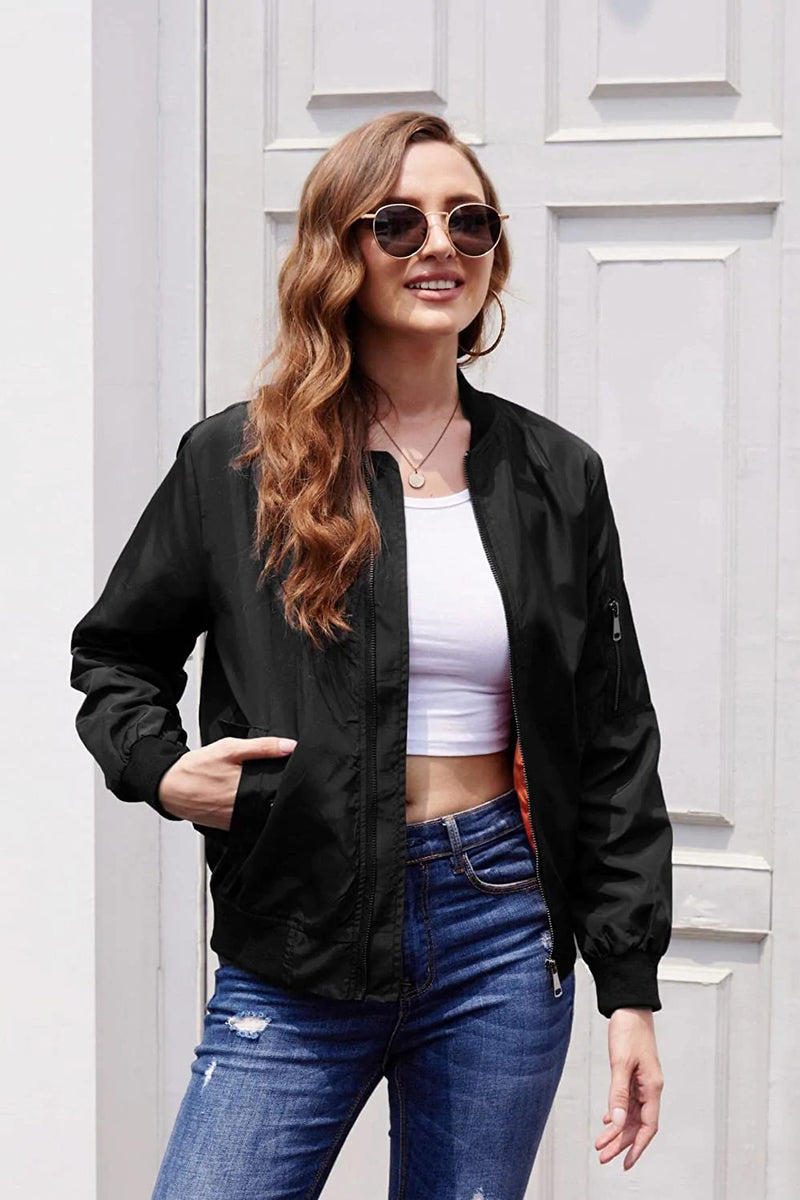 Zeagoo Bomber Zip Up Lightweight Jacket Coat - Black M