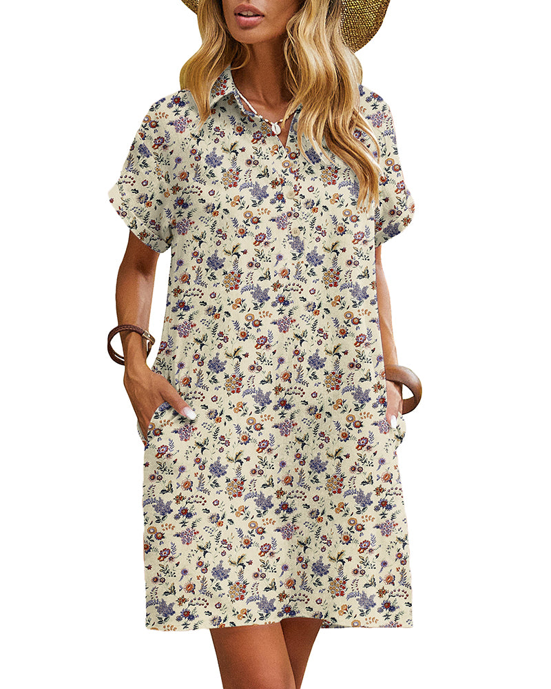 Summer Casual % Cotton Shirt Dress with Pockets