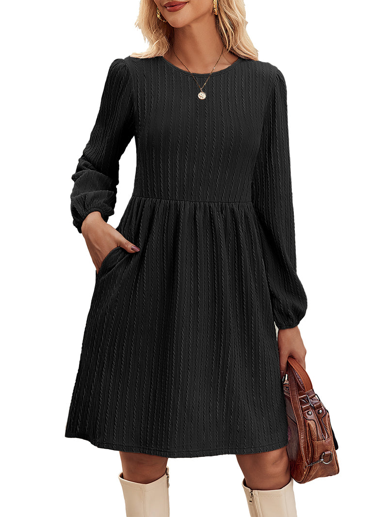 Zeagoo Women's Casual Knit Sweater Dress with Pockets - Black