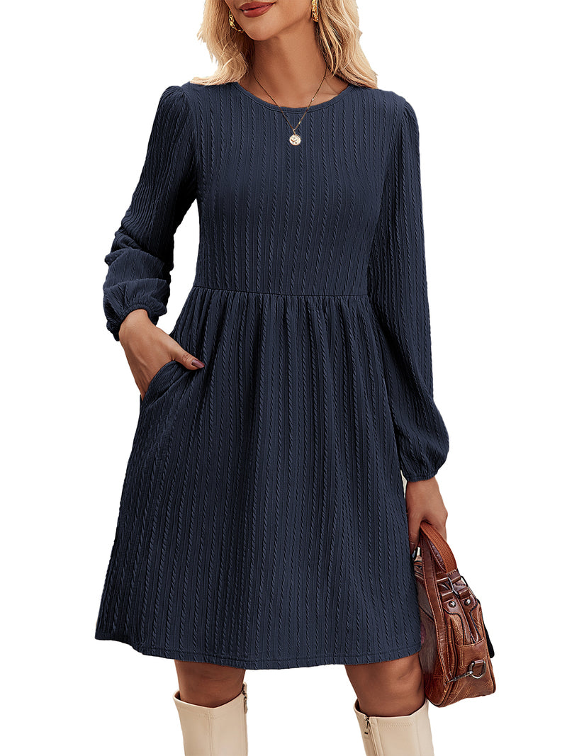Zeagoo Women's Casual Knit Sweater Dress with Pockets - Navy Blue