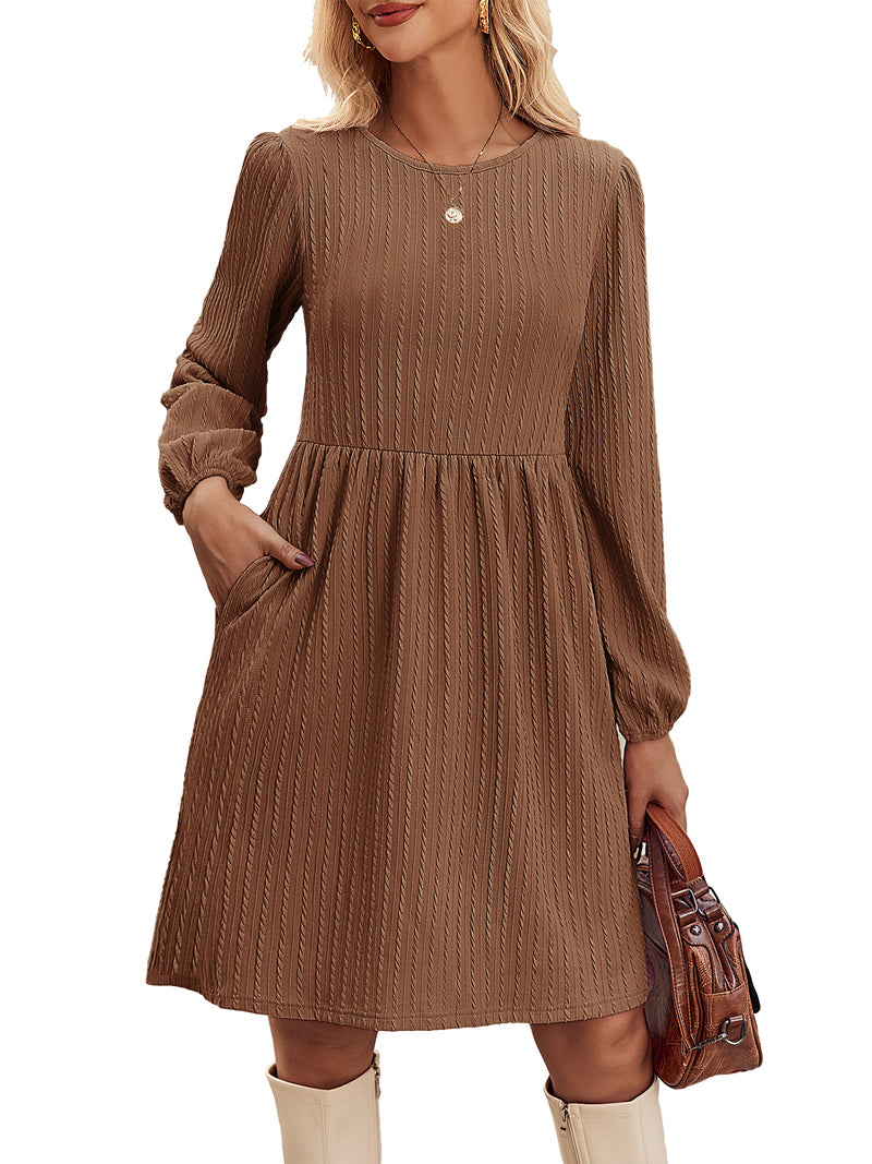 Zeagoo Women's Casual Knit Sweater Dress with Pockets - Brown S