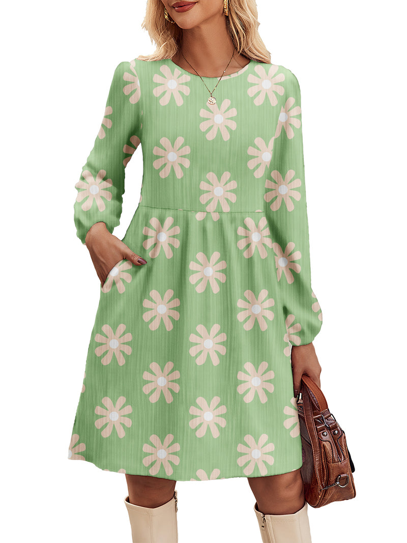 Zeagoo Women's Casual Knit Sweater Dress with Pockets - Floral Green M