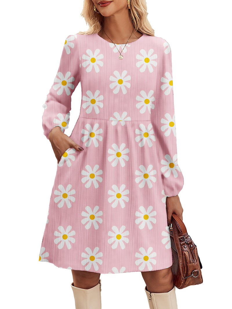 Zeagoo Women's Casual Knit Sweater Dress with Pockets - Floral Pink