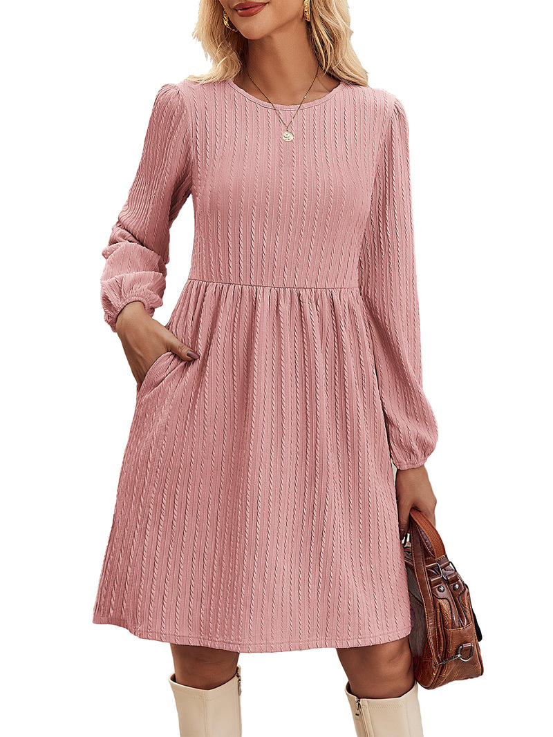 Zeagoo Women's Casual Knit Sweater Dress with Pockets - Rose Pink L-