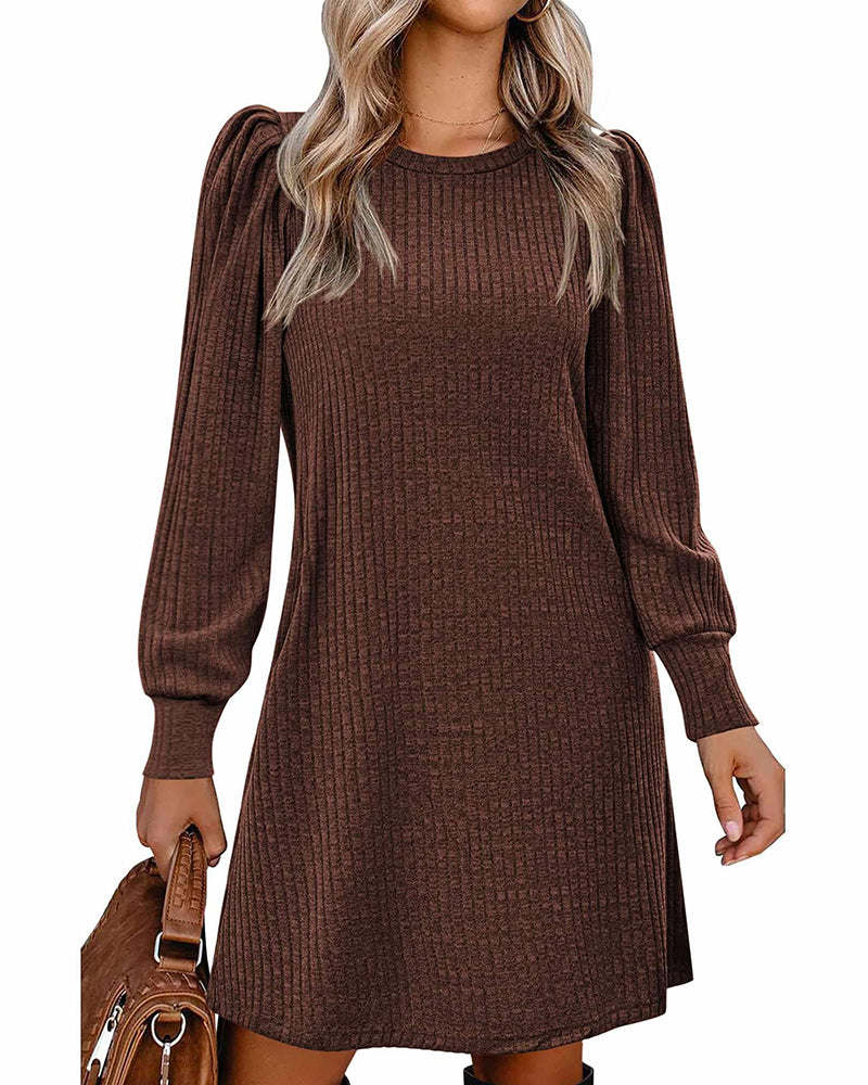 Zeagoo Women Knit Dress Puff Long Sleeve Dress - Coffee M