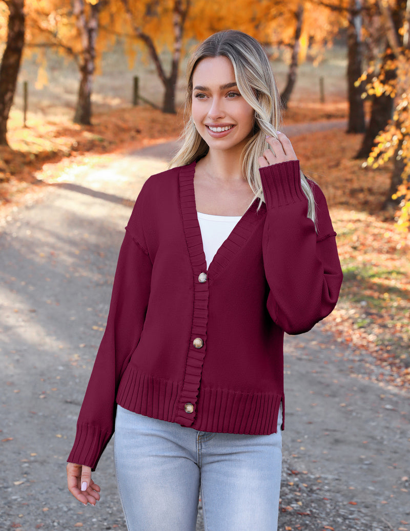 Zeagoo Women's Cropped Cardigan Fall Button Sweaters - Red M