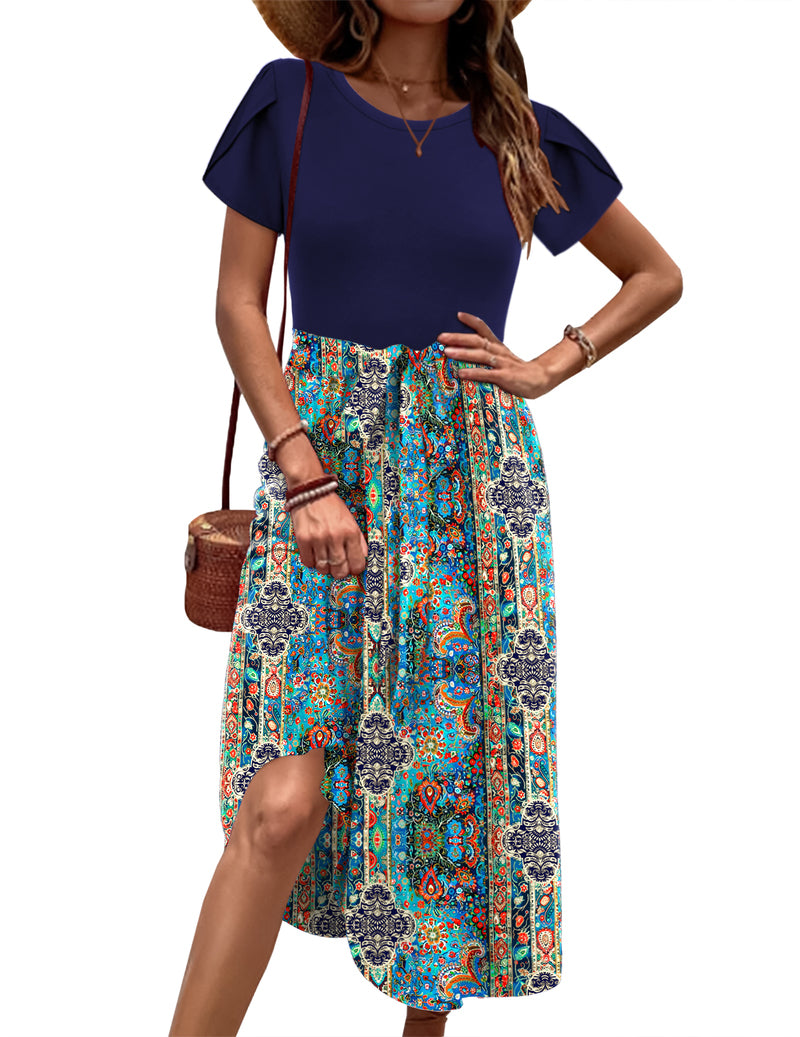 Zeagoo Womens Midi Dress Short Sleeve Dress with Pockets
