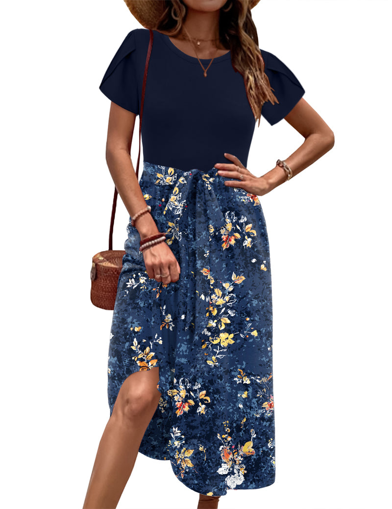 Zeagoo Womens Midi Dress Short Sleeve Dress with Pockets