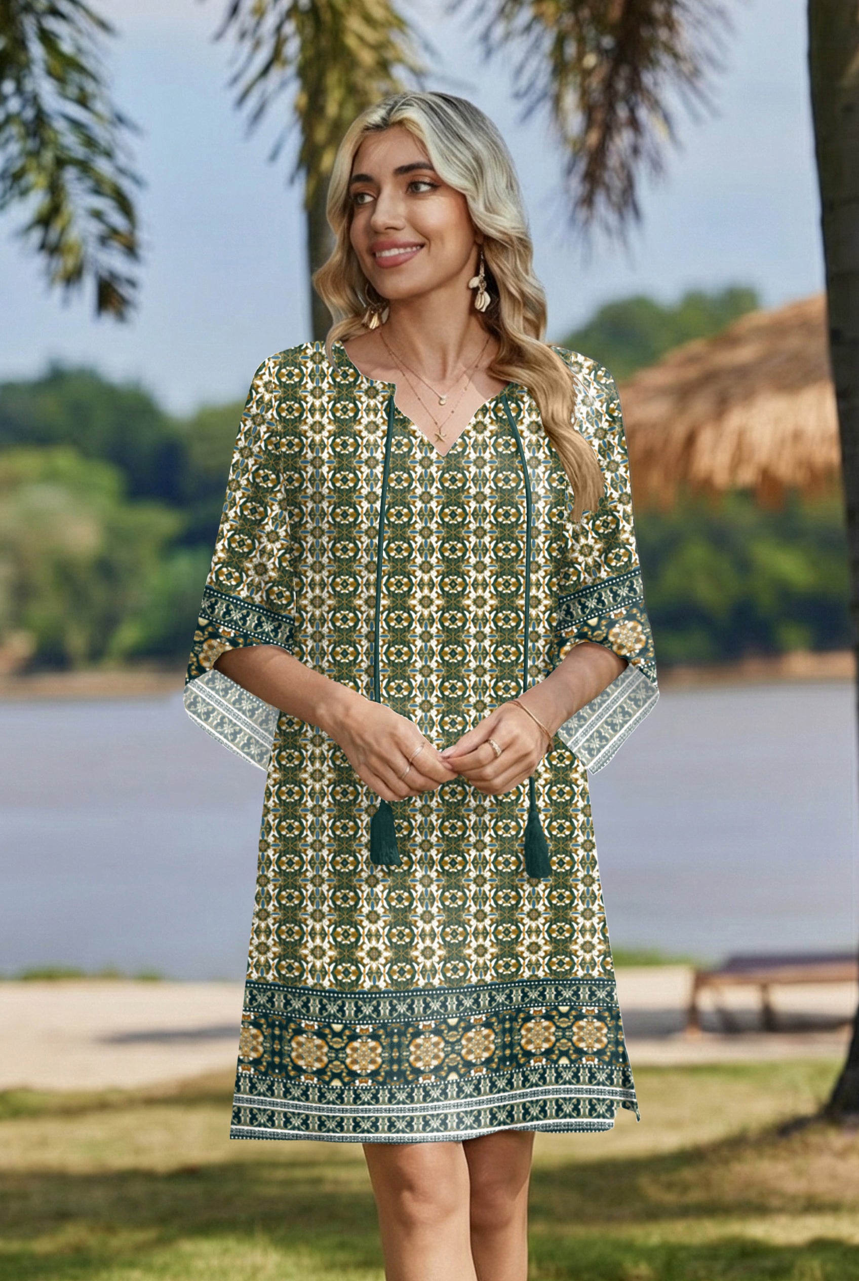 Zeagoo Women's Boho Mini Dress with Pockets
