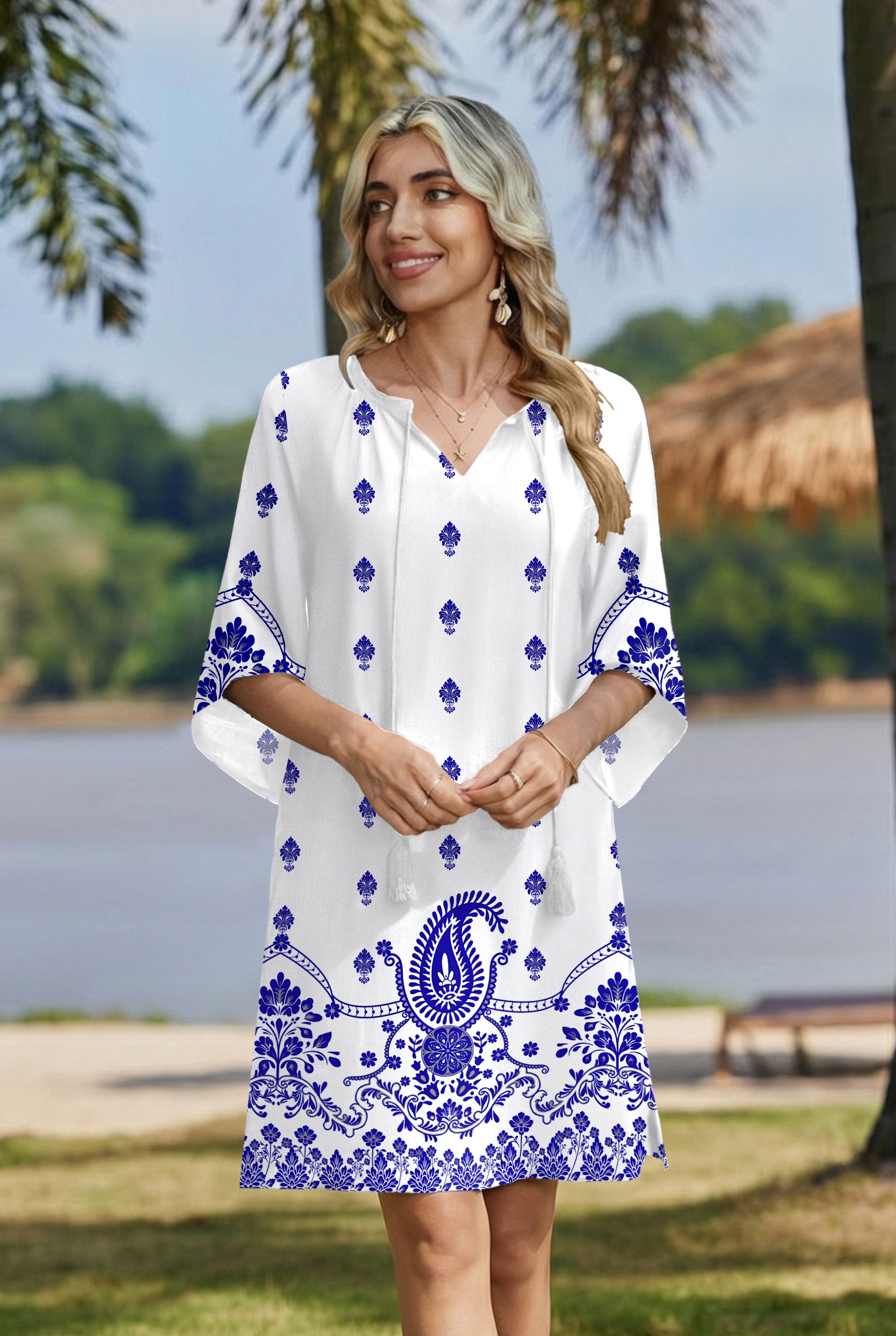 Zeagoo Women's Boho Mini Dress with Pockets