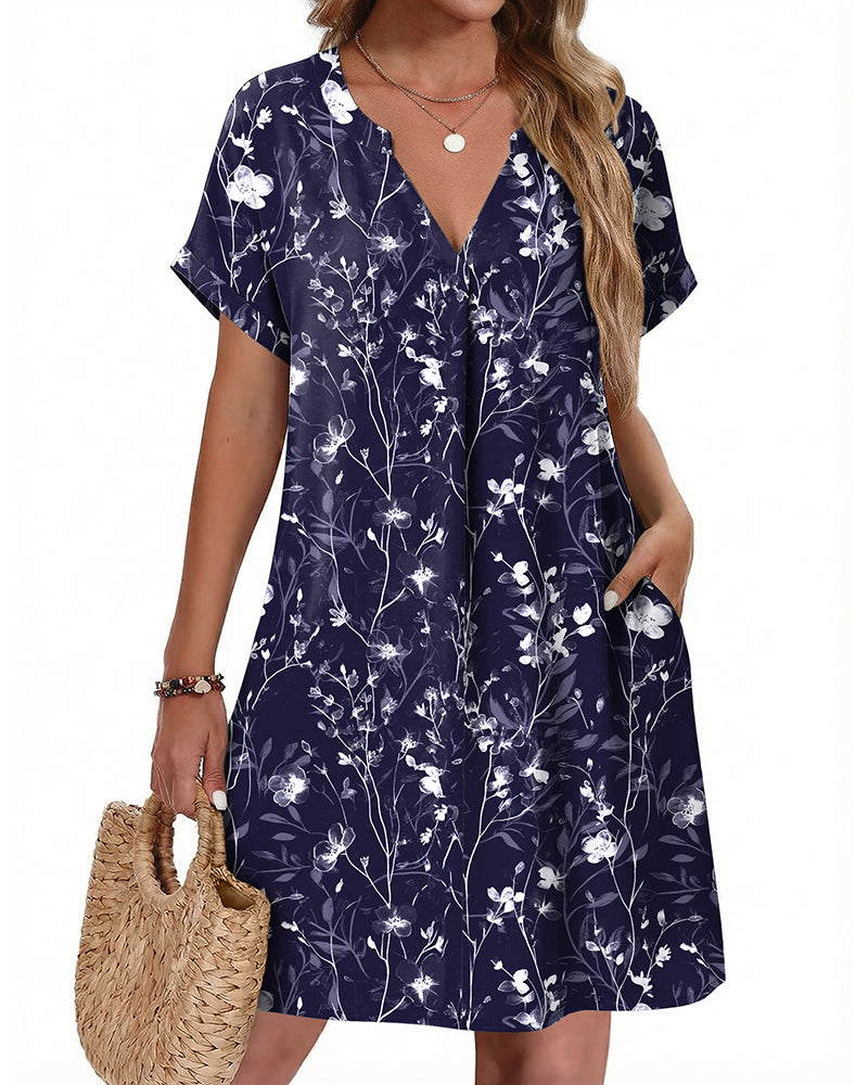 Casual Summer V Neck Mini Short Sleeve Beach Dress