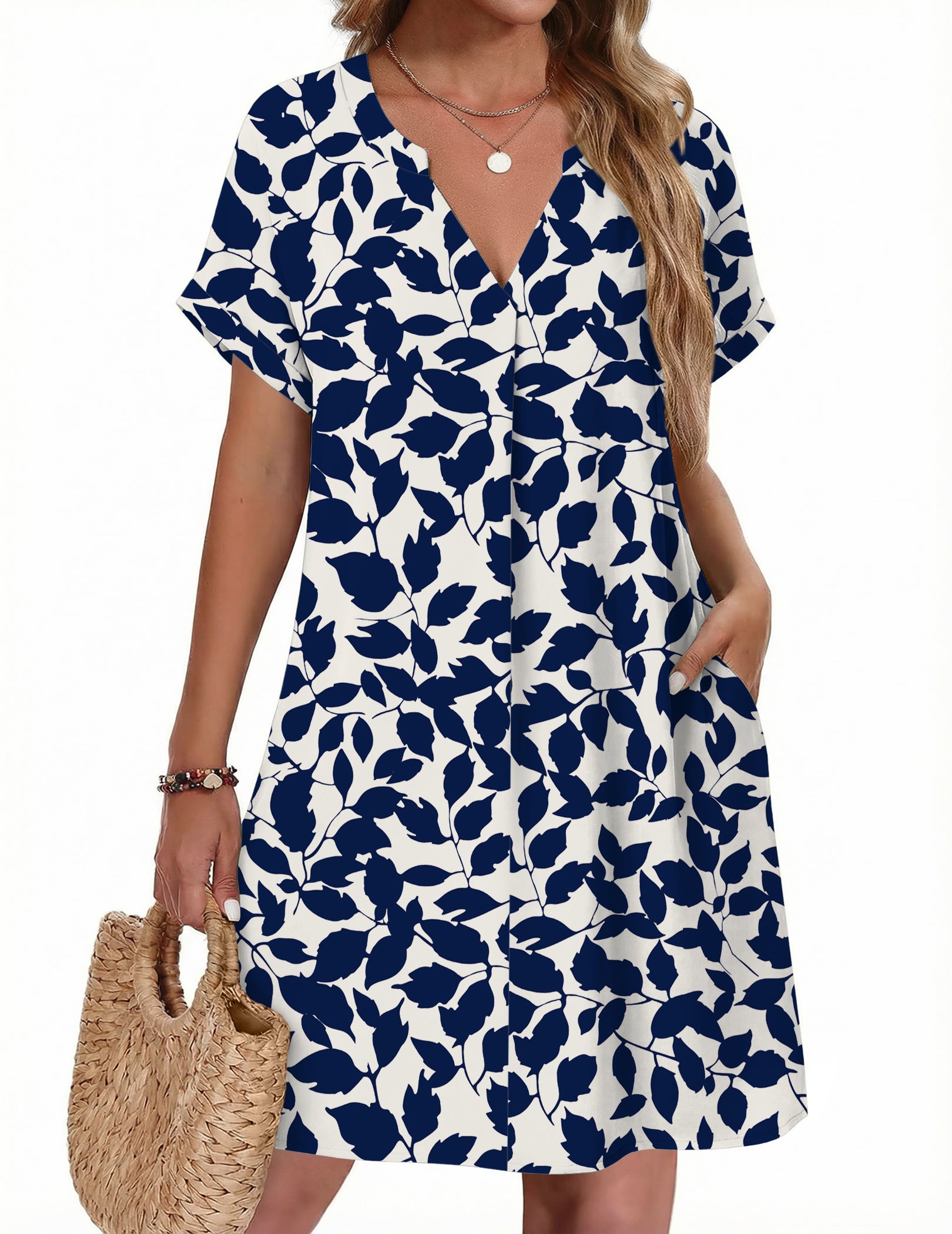 Casual Summer V Neck Mini Short Sleeve Beach Dress