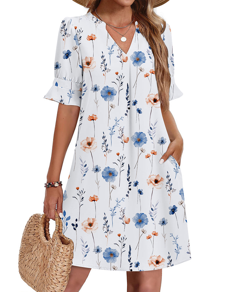 Zeagoo Casual Hawaiian Ruffle Sleeve Shift Dress for Women Casual Summer Vacation