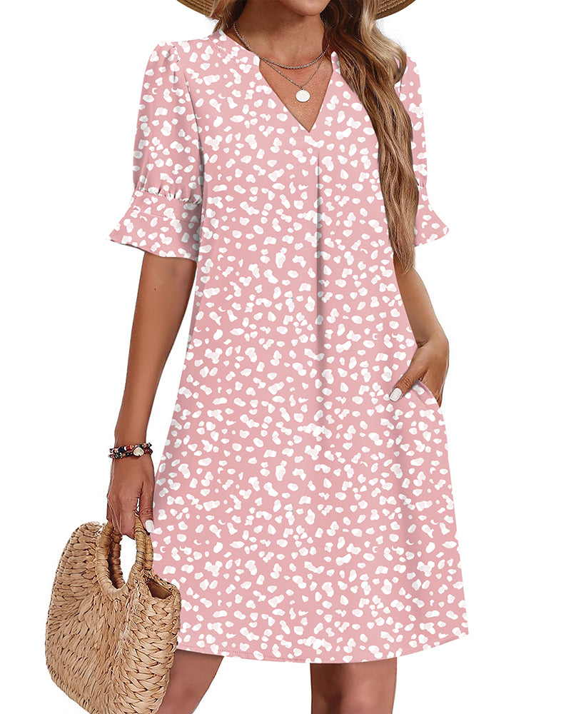 Zeagoo Casual Hawaiian Ruffle Sleeve Shift Dress for Women Casual Summer Vacation