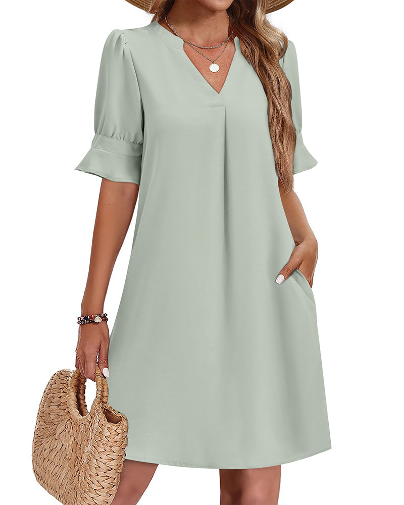 Zeagoo Casual Hawaiian Ruffle Sleeve Shift Dress for Women Casual Summer Vacation